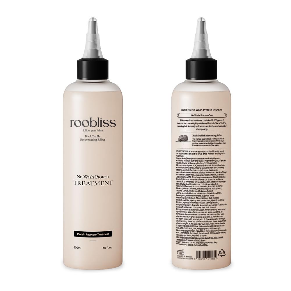 roobliss No-Wash Leave In Hair Treatment - Black Truffle Protein & Collagen Hair Repair for Damaged or Dry Hair | Lightweight Detangling & Frizz Control | Korean Hair Care | 10 fl oz / 300 mL