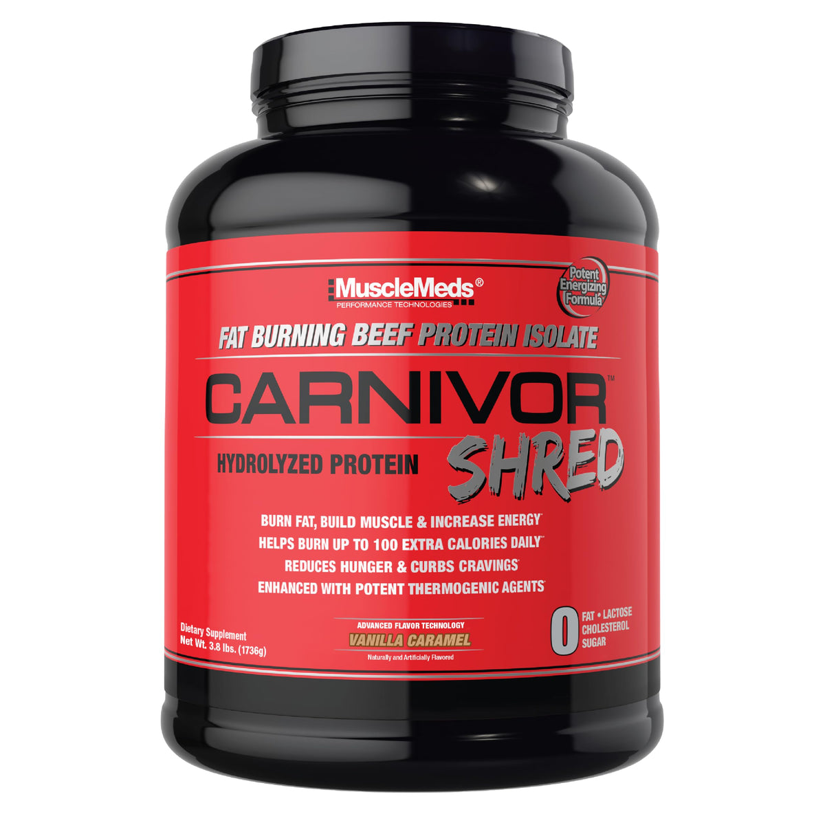 MuscleMeds Carnivor Shred Fat Burning Hydrolized Beef Protein Isolate, 0 Lactose, 0 Sugar, 0 Fat, Halal Certified, Chocolate, 2.28 Lb, 28 Servings