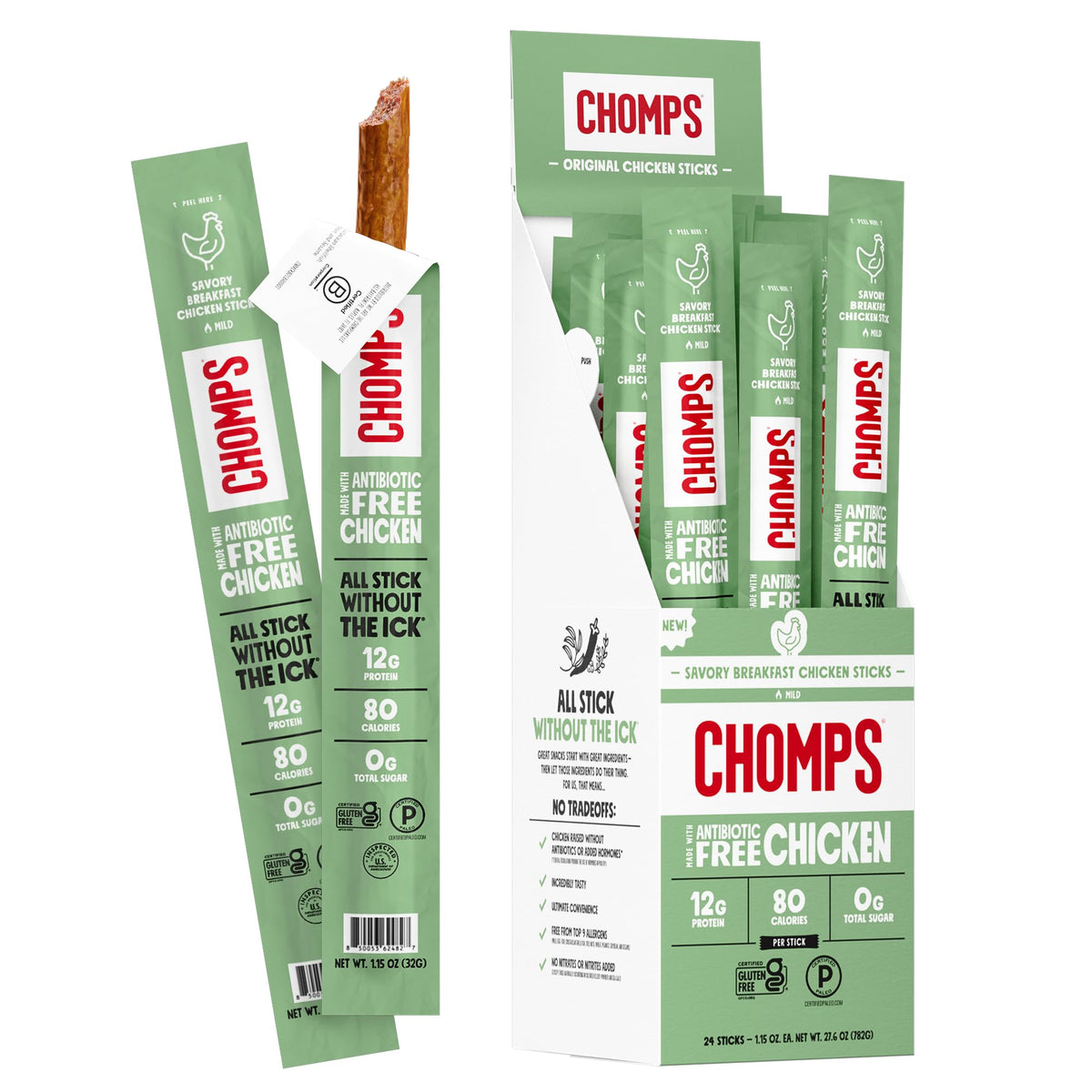 Chomps Nashville Hot Chicken, Antibiotic Free, 24ct, Protein Snack Stick