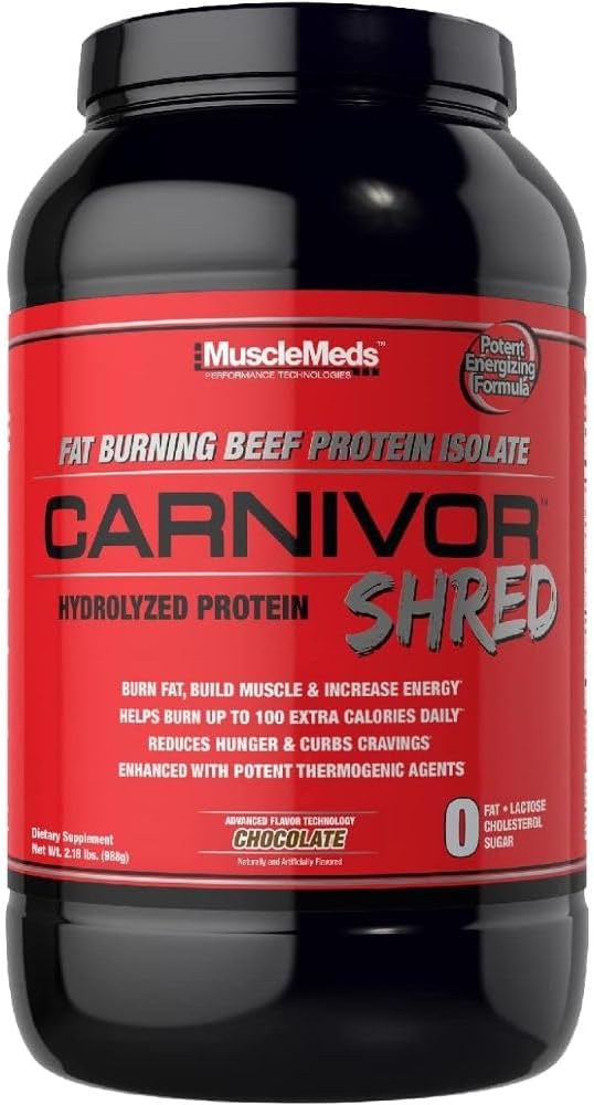 MuscleMeds Carnivor Shred Fat Burning Hydrolized Beef Protein Isolate, 0 Lactose, 0 Sugar, 0 Fat, Halal Certified, Chocolate, 2.28 Lb, 28 Servings