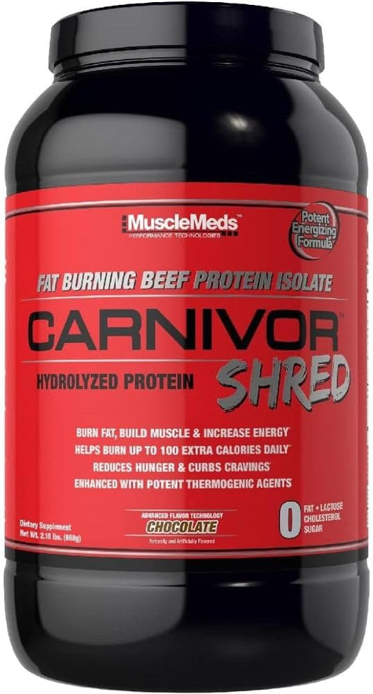 MuscleMeds Carnivor Shred Fat Burning Hydrolized Beef Protein Isolate, 0 Lactose, 0 Sugar, 0 Fat, Halal Certified, Chocolate, 2.28 Lb, 28 Servings