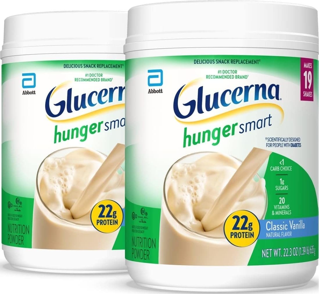 Glucerna Hunger Smart Diabetes Care Powder, Classic Chocolate, Diabetic Snack Replacement to Support Blood Sugar Management, 22g Protein, 130 Calories, 22.3 Oz, 2 Pack
