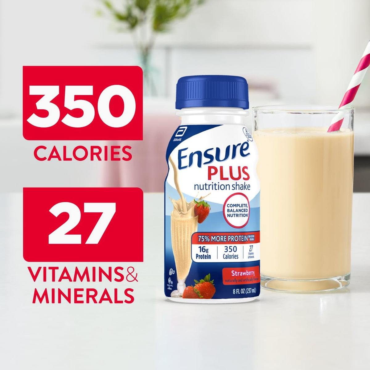 Ensure Plus Strawberry Nutrition Shake, 24 Pack