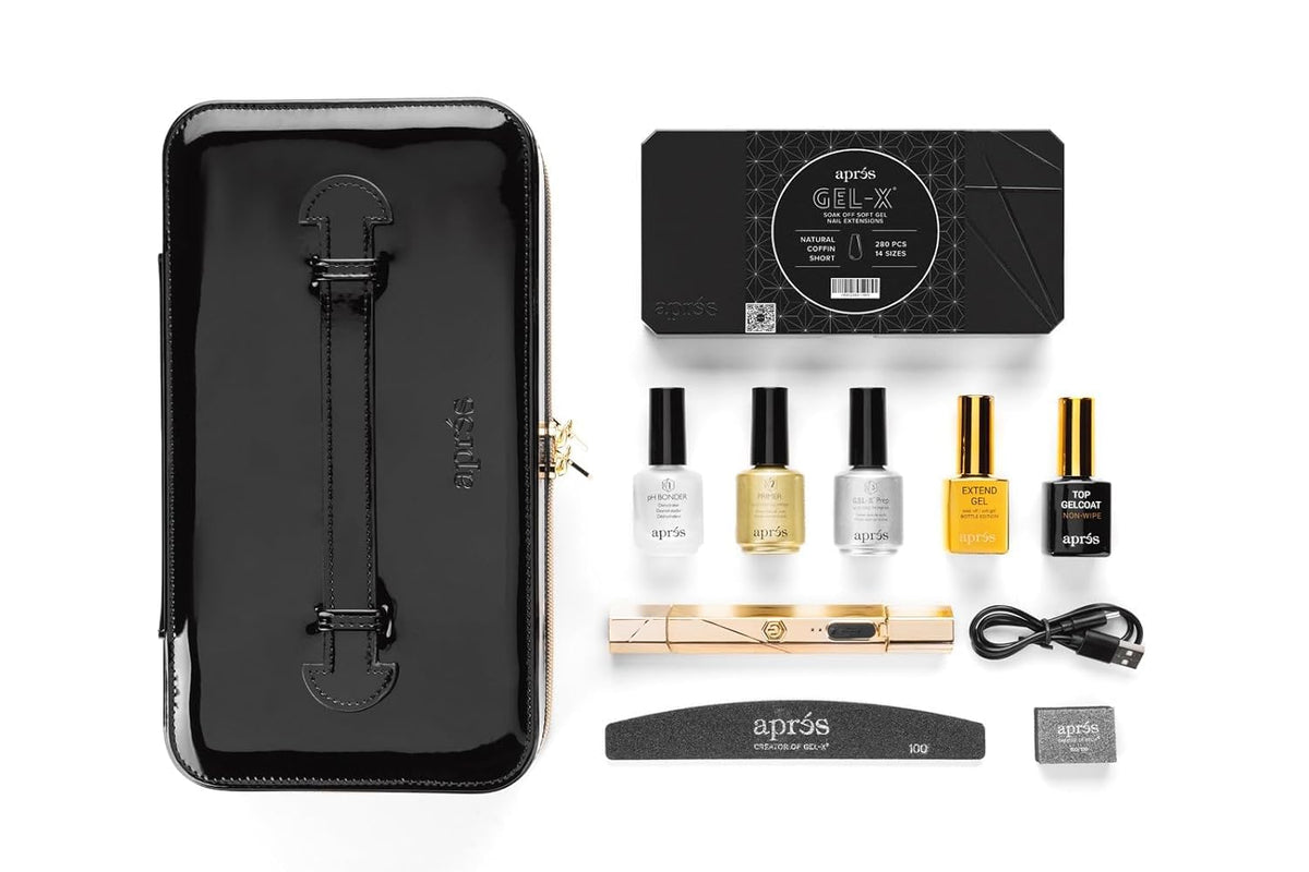 Apres Gel-X Nail Professional Starter Kit, 14 Sizes 00-9 w/ Half Sizes Included, Soft Gel Nail Tips Extension Kit, 2025 Edition (Natural Coffin Short)