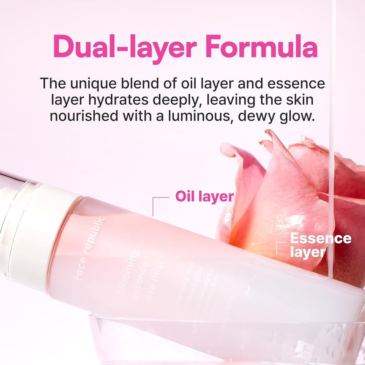 Face Republic Blooming Essence Rose Mist 100ml 3.38 fl oz | Instant Glass Skin | All In One Mist | Revitalizing, Nourishing, Deep Hydration, Dewy Glow | Damask Rose, Bakuchiol | Vegan Korean Skin Care