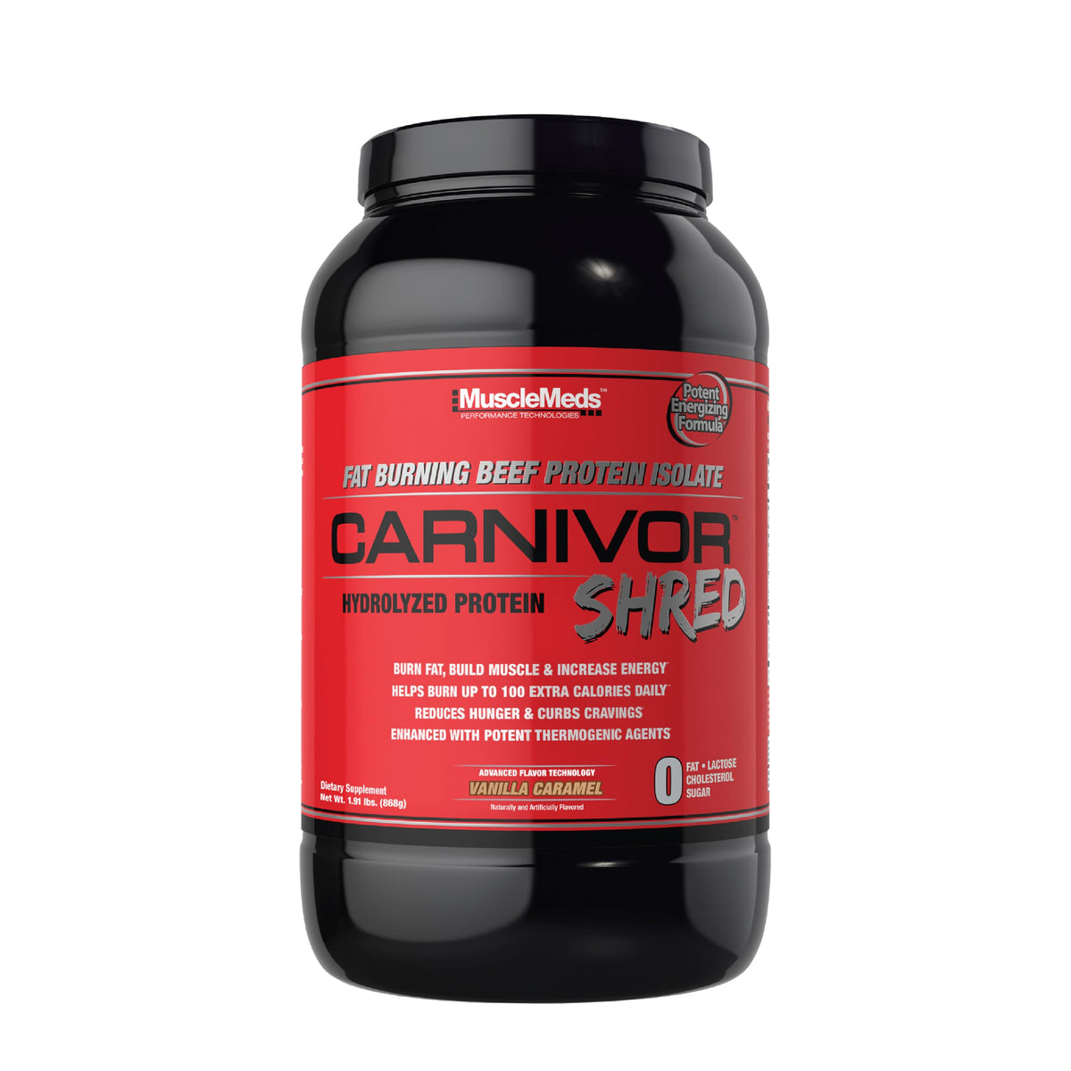 MuscleMeds Carnivor Shred Fat Burning Hydrolized Beef Protein Isolate, 0 Lactose, 0 Sugar, 0 Fat, Halal Certified, Chocolate, 2.28 Lb, 28 Servings