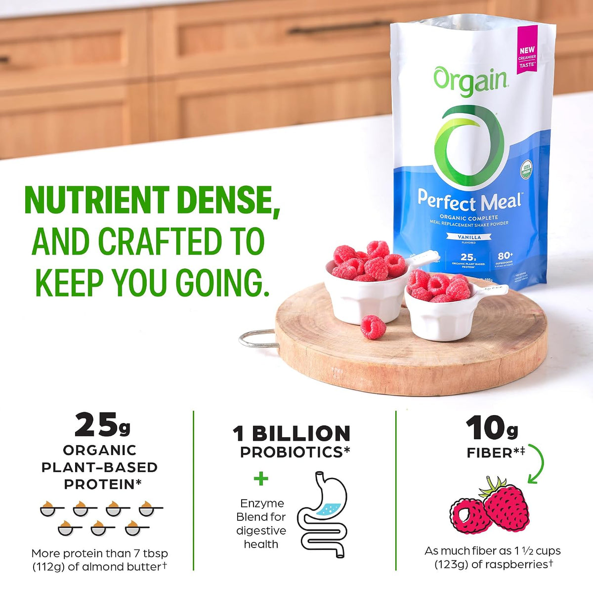 Orgain Perfect Meal, Organic, Vegan Meal Replacement Protein Powder, Vanilla - 25g Plant Based Protein, 80+ Superfoods, 1B Probiotics & 10g Fiber, Adaptogens & Ashwagandha - 2.16lb