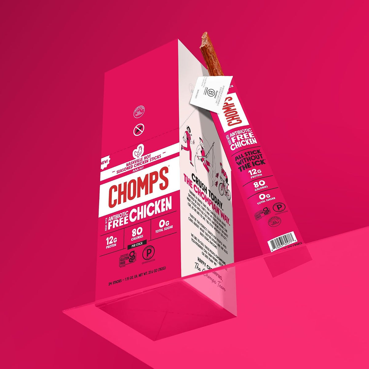 Chomps Nashville Hot Chicken, Antibiotic Free, 24ct, Protein Snack Stick