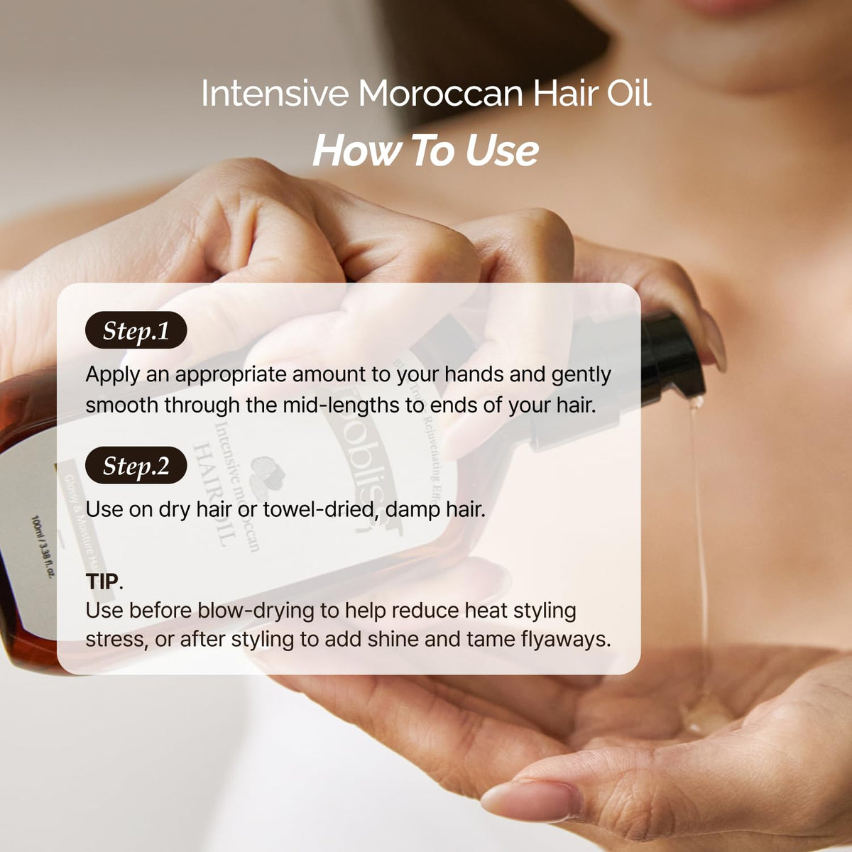 ROOBLISS Intensive Moroccan Hair Oil, Organic Argan Oil with Black Truffle for Shine & Frizz Control, Heat Protectant Hair Serum for Dry & Damaged Hair, Korean Hair Care (3.38 Fl Oz / 100ml)