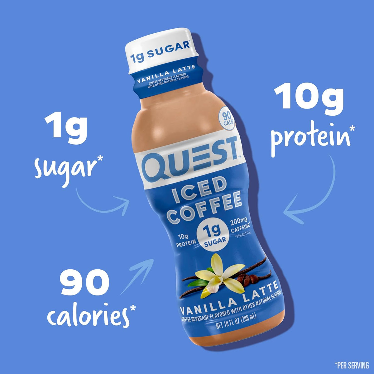 Quest Nutrition Iced Coffee,Vanilla Latte,1g Sugar,10g Protein,90 calories,200mg of caffeine,(Pack of 24)
