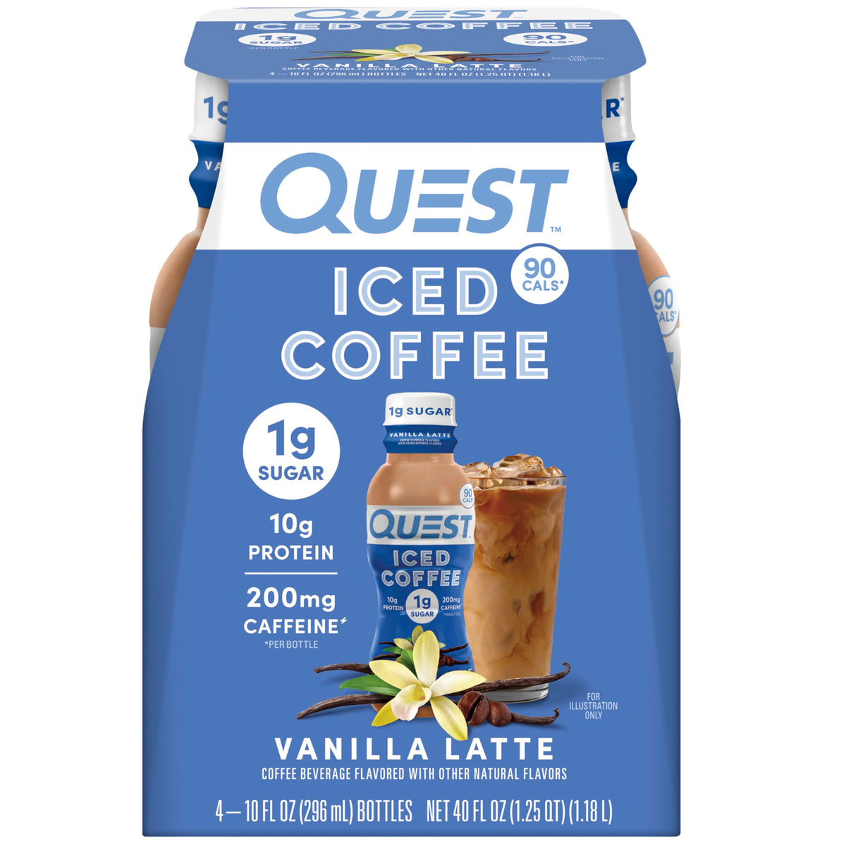 Quest Nutrition Iced Coffee,Vanilla Latte,1g Sugar,10g Protein,90 calories,200mg of caffeine,(Pack of 24)