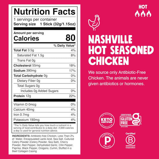 Chomps Nashville Hot Chicken, Antibiotic Free, 24ct, Protein Snack Stick