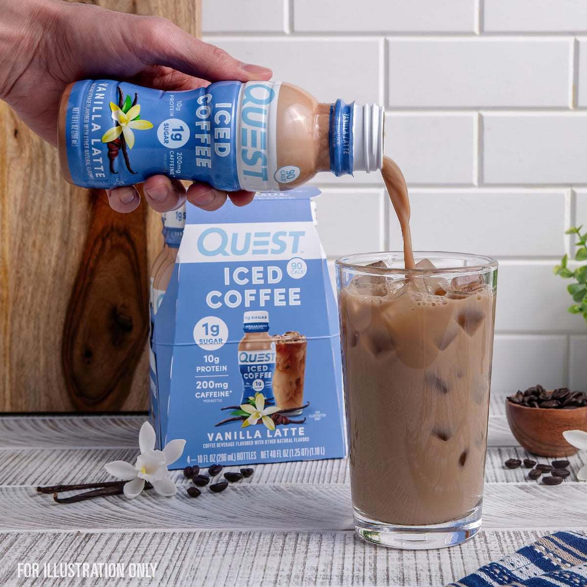 Quest Nutrition Iced Coffee,Vanilla Latte,1g Sugar,10g Protein,90 calories,200mg of caffeine,(Pack of 24)