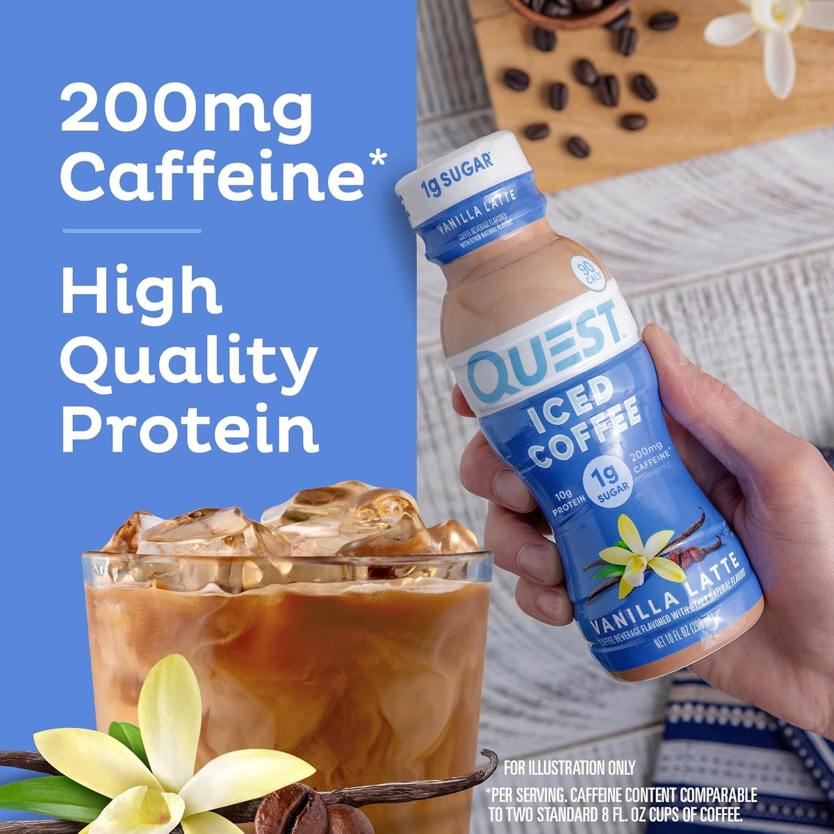 Quest Nutrition Iced Coffee,Vanilla Latte,1g Sugar,10g Protein,90 calories,200mg of caffeine,(Pack of 24)
