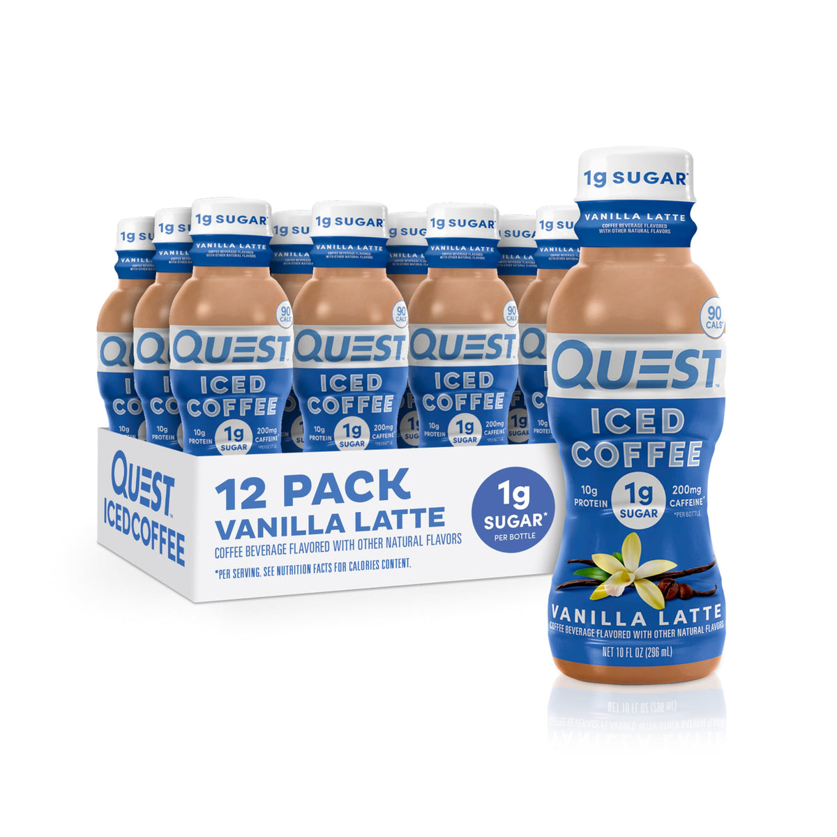 Quest Nutrition Iced Coffee,Vanilla Latte,1g Sugar,10g Protein,90 calories,200mg of caffeine,(Pack of 24)