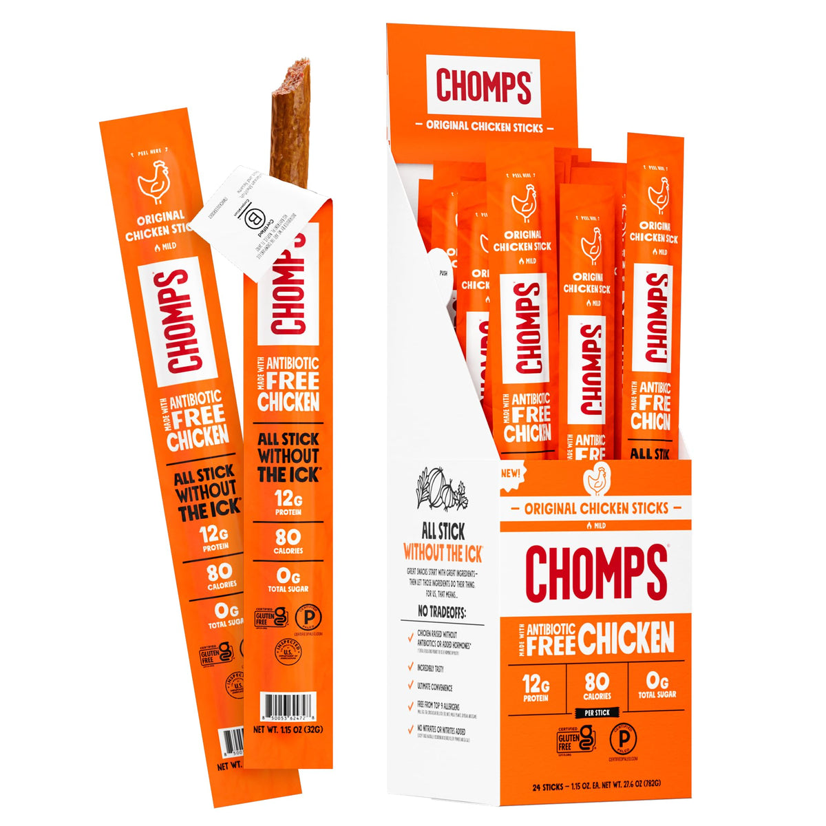 Chomps Nashville Hot Chicken, Antibiotic Free, 24ct, Protein Snack Stick